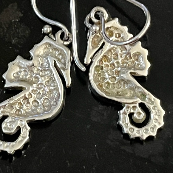 Silver tone Seahorse Earrings with Blue Accents. - Picture 7 of 7
